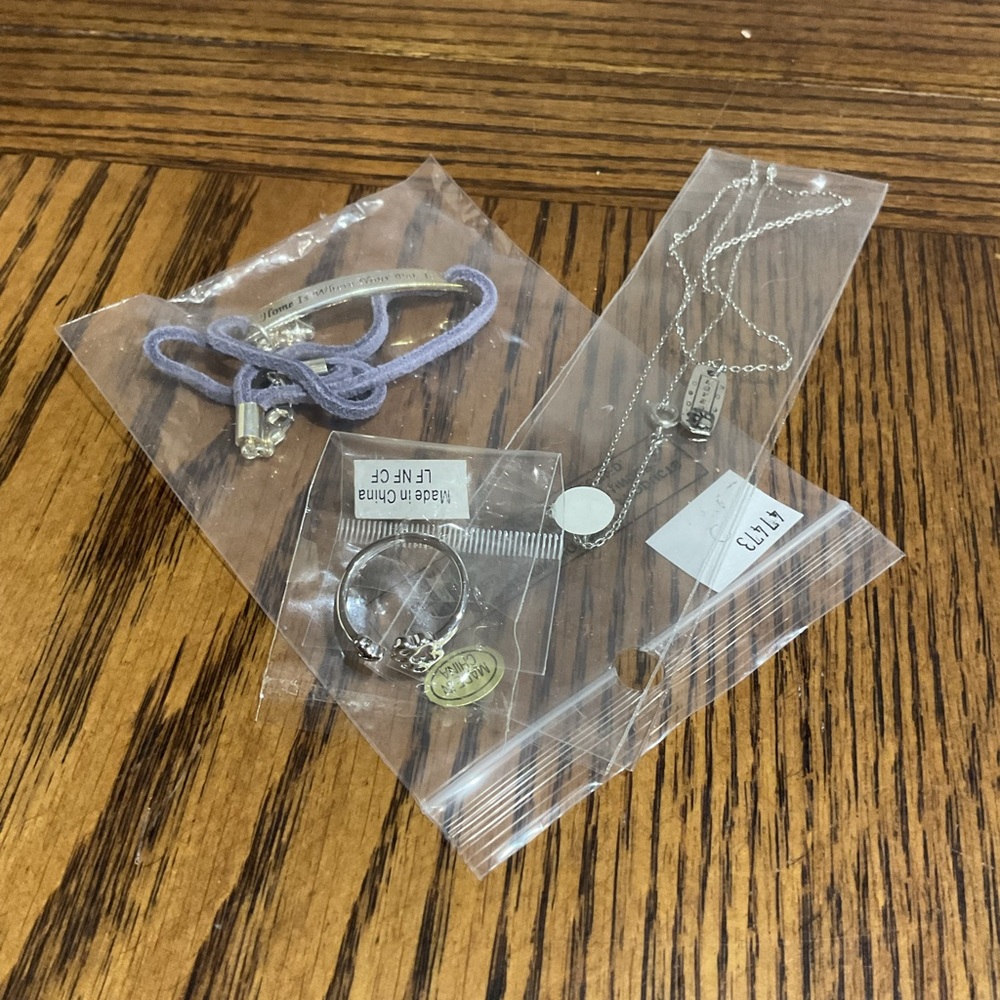 Pet Lovers Silver and Purple Jewelry Set: paw/heart bracelet, necklace & ring